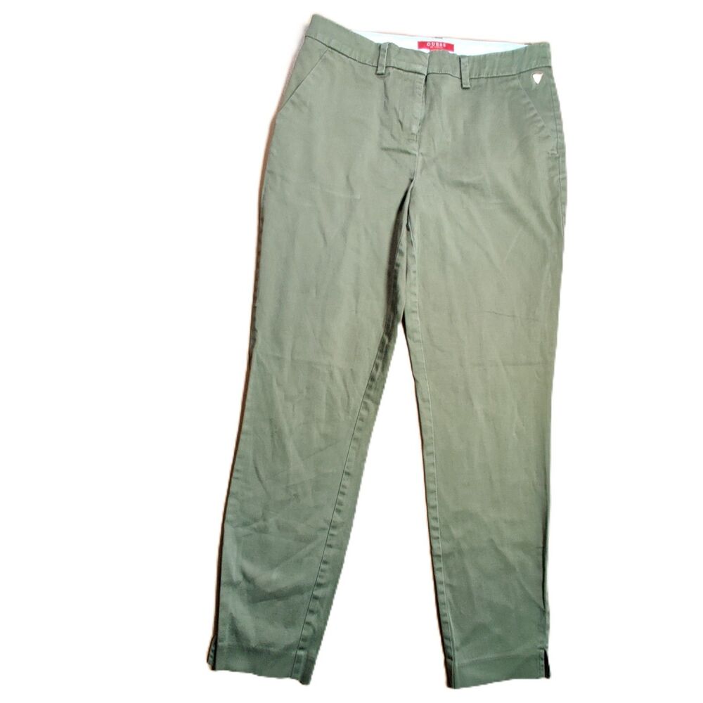 GUESS Los Angeles Women's Pants Size 26 Green Skinny Stretch Ankle Zip Hem